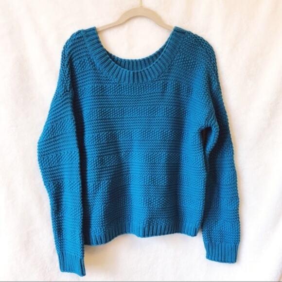 LOFT Blue Stitch Stripe Sweater - Picture 1 of 7